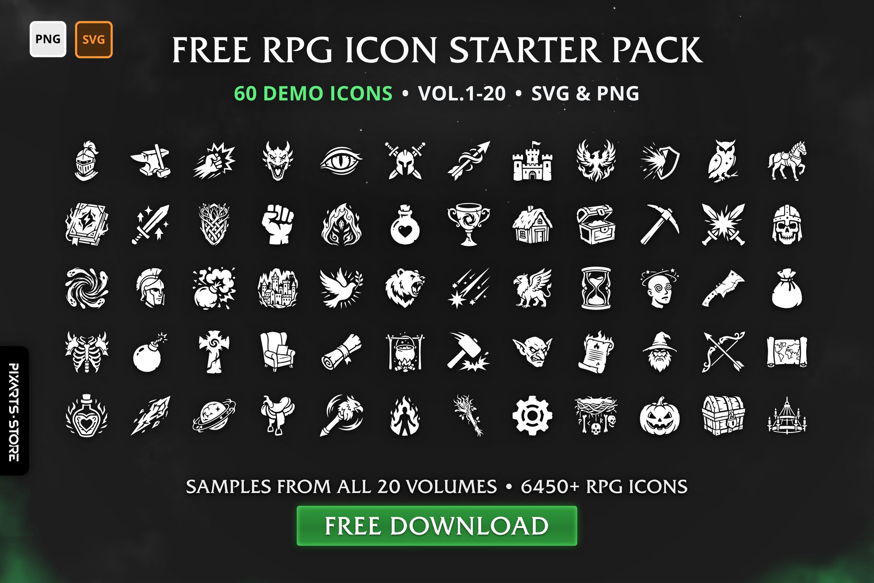 FREE RPG Game Icon Starter Pack – 40+ SVG & PNG Demo