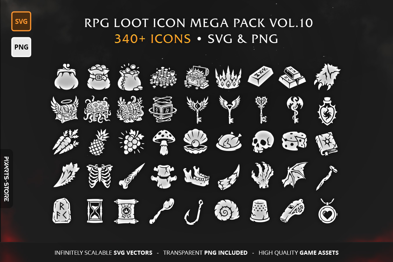 RPG Loot, Food & Treasures Game Icon Pack Vol.10 (SVG, PNG)
