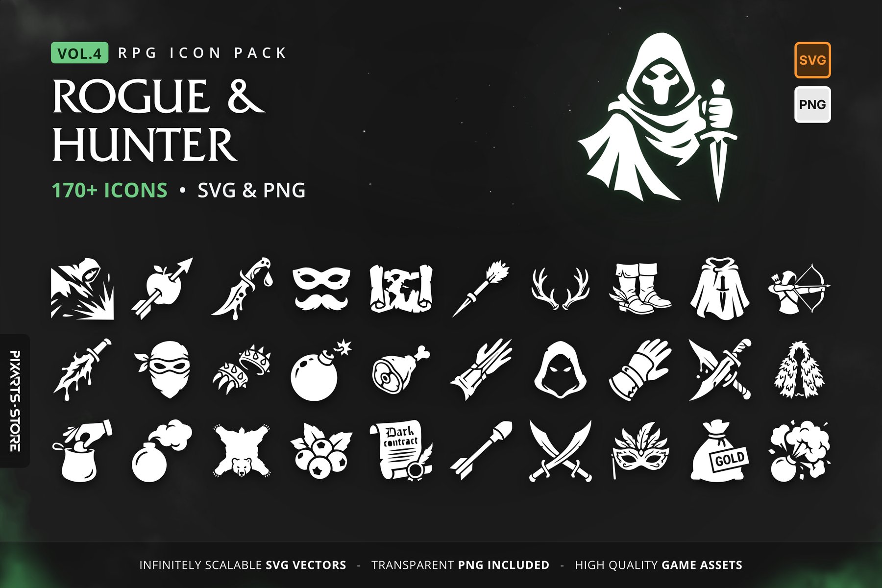 RPG Rogue & Hunter Game Icon Pack Vol.4 (SVG, PNG)