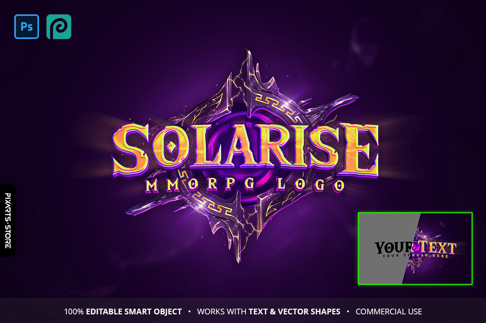 Solarise Stylized Fantasy Game Logo Template PSD