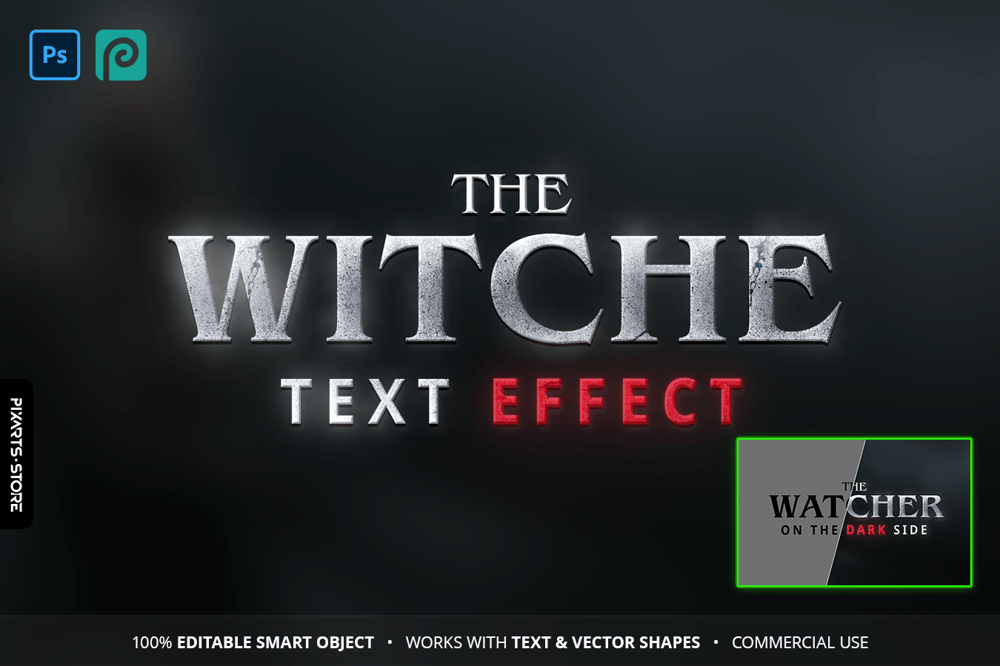 Dark RPG steel fantasy game logo template with cinematic chrome text effect, dramatic lighting and three color variants in Photoshop