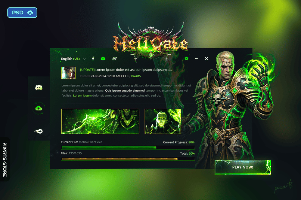HellGate MMORPG Auto-Patcher UI Design
