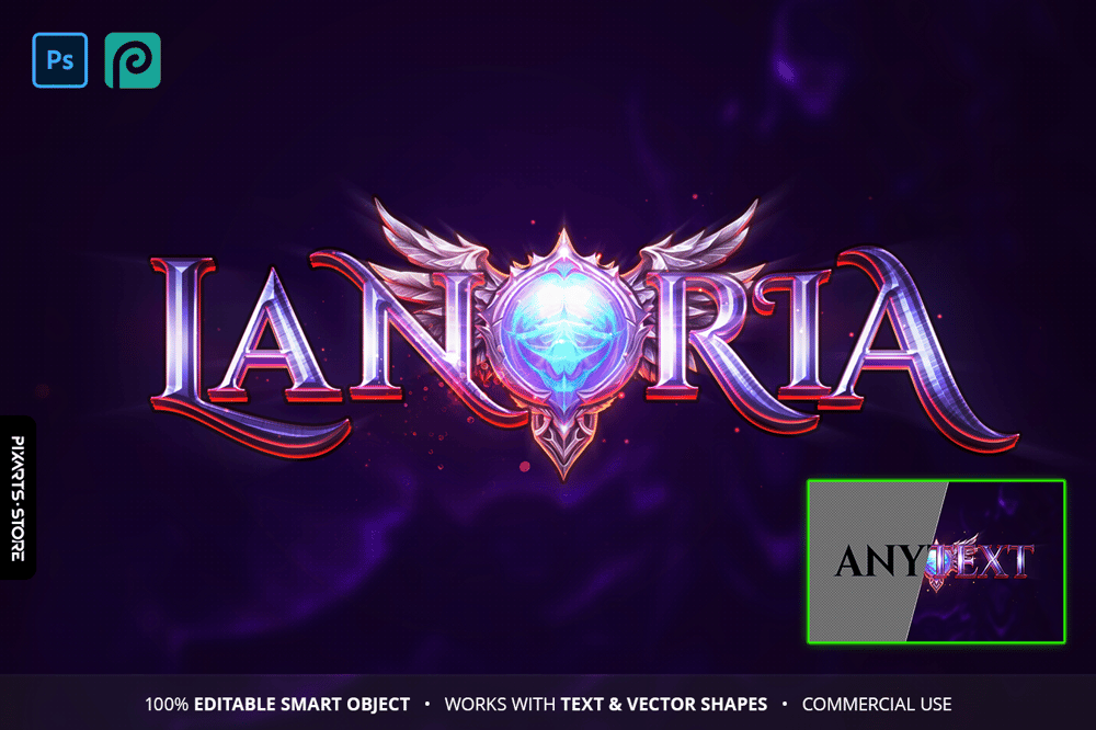 Lanoria Winged Fantasy Game Logo Template PSD