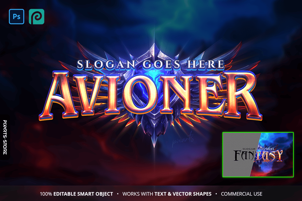 Avioner Epic Fantasy Game Logo Template PSD
