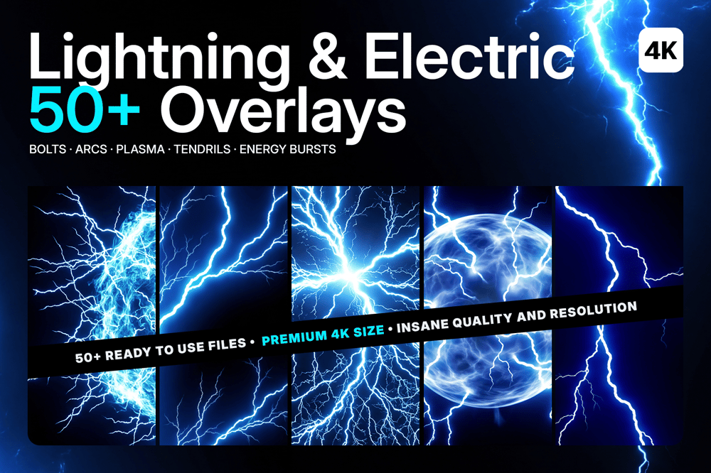 Lightning & Electric Overlays – 50+ Premium 5K Files for VFX, Motion Graphics and Compositing