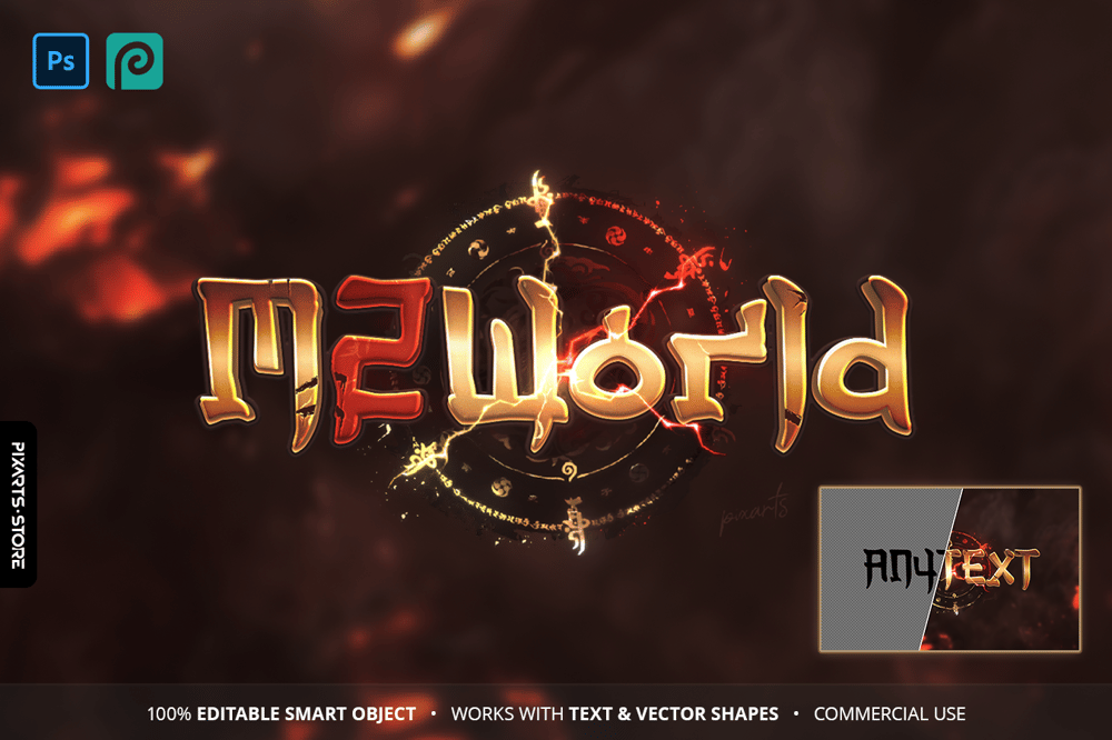 M2World Fantasy Game Logo Template and PSD Text Effect