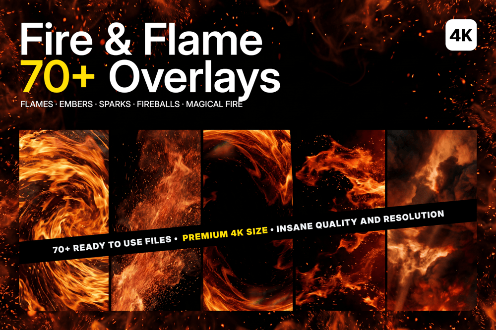 Fire & Flame Overlays – 70+ Premium 5K Files for VFX, Motion Graphics and Compositing