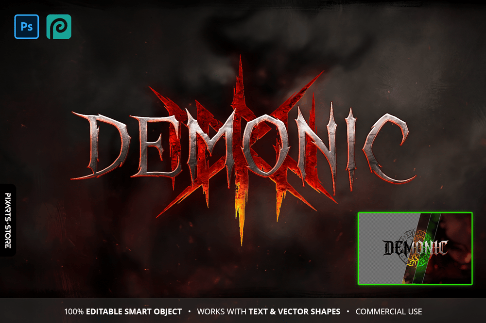 Epic dark fantasy gaming logo design template in PSD format