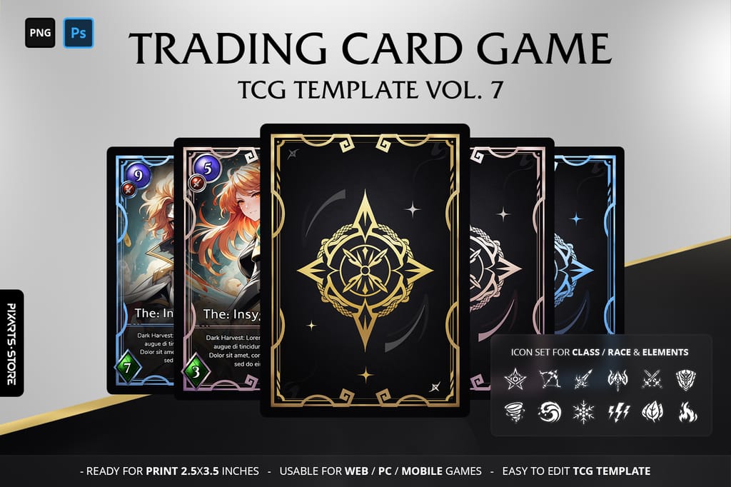 Modern Anime Celestial CCG Template (PNG/PSD) – Vol. 7