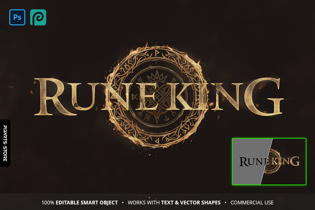 Rune King – Dark Fantasy Game Logo Template PSD
