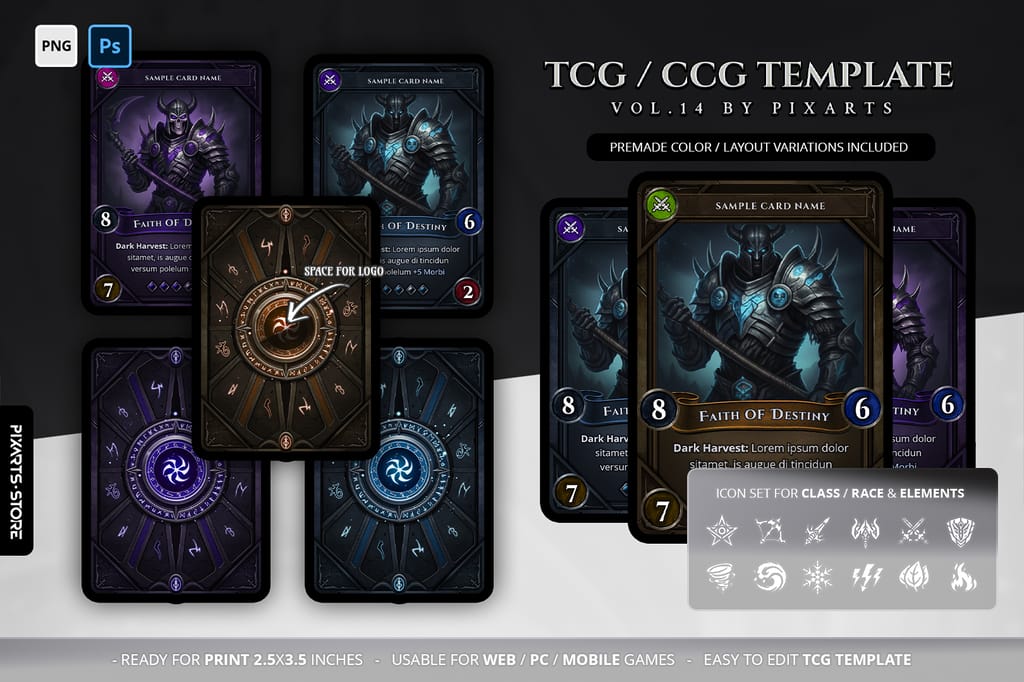 Dark Steel Runic TCG Template (PNG/PSD) – Vol. 14