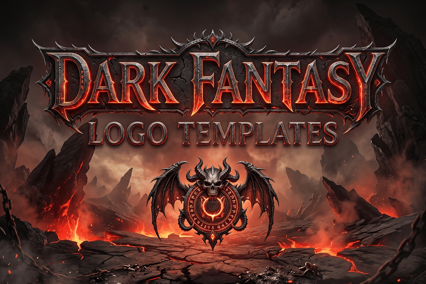 Dark fantasy game logo templates - demonic and gothic MMORPG designs for MU Online and Lineage 2 servers
