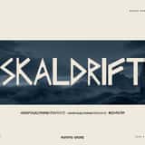 Skaldrift Norse rune-inspired font, title on a northern sea landscape strip
