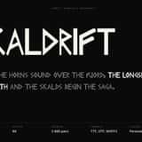 Skaldrift Norse rune-inspired font, type specimen with sample sentence