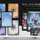 Custom TCG card back design layouts in five elemental color variations, ready for digital tabletop and mobile RPGs