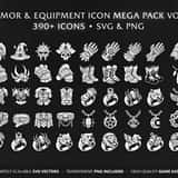 RPG Armor & Equipment Vol.9 - MEGA PACK containing 390+ vector game icons for armor, helmets, and jewelry in SVG and PNG format