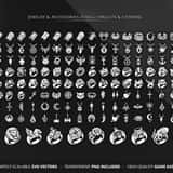 Flat vector game icons for RPG Jewelry including magic rings and amulets.