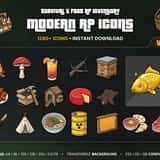 Modern RP Icons Vol.5 Survival & Food cover, 1280+ FiveM inventory icons included in the bundle