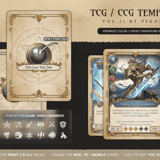 "Custom card back design variations featuring ancient magic circles and aged scroll textures for physical board games.