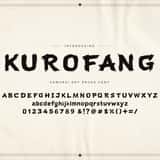Kurofang samurai dry brush font, full alphabet and numerals in an ornamental frame