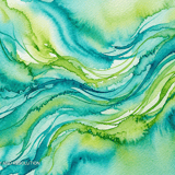 Flowing emerald green and teal watercolor washes with organic soft-edged shapes