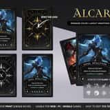 Close-up of a mystic gold card border design highlighting dark eldritch aesthetics and health resource bars for RPGs.