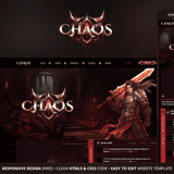 Chaos dark fantasy MMORPG game website template – crimson PvP design with character artwork included