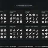 Icon categories in RPG Crafting & Resources Icons Vol.11: Smithing & Workshop, Arcane Crafts, Gathering, Cooking, Tailoring & Stations, Ores, Ingots, Stone & Wood, Herbs & Gems, Monster & Magic Materi