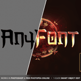 Before and after smart object editing showing the WestWar metallic fire text effect and included icon