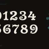 Fablecurl storybook fairy tale font, numerals and punctuation