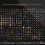 Complete collection grid view of all 430+ Fantasy RPG Icons Vol.1 including weapons, shields, potions, staves and brawling items in SVG and PNG format