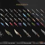 Fantasy RPG icon collection – Rogue & Stealth category showing daggers, knives, dual-wield claws and assassin blades