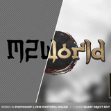 Before and after editing the WarLand game logo in Photoshop and Photopea showing included discord icon
