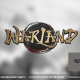 WarLand Oriental Game Logo Template with gold typography and circular crest design