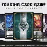 Premium anime fantasy trading card game template UI kit showcasing Japanese ink-wash card borders and JRPG layouts.