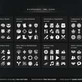 Icon categories in RPG Game UI Icons Vol.18: Character Stats & Roles, Quests & Map Markers, Inventory & Equipment, Currencies, Tokens & Shop, Combat & Resource Bars, Skill Tree & Progression, Menu & H