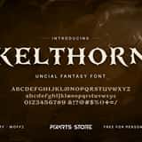 Kelthorn uncial fantasy font, cover with the font name