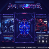 Premium sci-fi mech trading card game template UI kit, showcasing futuristic neon-blue borders and tech shield card backs.