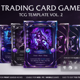 Premium Dracanis void TCG template PSD showcasing glowing purple crystals and sharp metallic card borders.