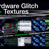 Cover graphic for the 60+ Hardware Glitch 4K Textures pack, displaying a chaotic collage of broken LCD screens, GPU crashes, and corrupted system error overlays on a black background.