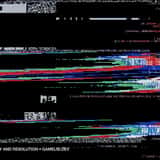 Dark hardware glitch texture overlay showing corrupted white and red system code, fragmented text, and horizontal digital artifacts resembling a catastrophic system failure or kernel panic.