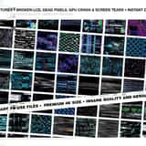 A massive grid preview showcasing over 60 high-resolution hardware glitch textures, featuring dead pixels, kernel panics, binary code errors, and severe GPU crash artifacts.
