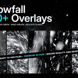 Snowfall Overlays pack cover — 100+ winter overlay images with blizzard, bokeh snow, wind-driven streaks and delicate flakes, up to 5K
