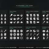 Icon categories in RPG Potions & Quest Items Icons Vol.19: Potions, Food & Drinks, Scrolls, Tomes & Documents, Bombs, Ammo & Weapon Oils, Quest Items & Relics, Jewels, Charms & Upgrades, Gear, Keys & 