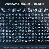 Sci-Fi Combat & Skills Vol.1 Part 2 category preview showing cyberpunk skill icons including neural abilities, drone attacks, movement skills and augmented power indicators