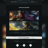 Detailed view of the Glory presentation template showing server tables, feature banners, and navigation