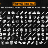Complete collection grid part 2 of Survival Food, Hydration & Medical icons showing medical supplies, bandages, syringes, pills and first aid equipment