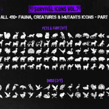 Complete collection grid part 1 of Survival Fauna, Creatures & Mutants icons showing pets, farm animals and birds
