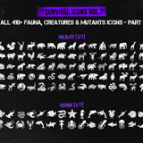 Complete collection grid part 2 of Survival Fauna, Creatures & Mutants icons showing wildlife and marine creatures