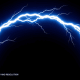Vivid electric blue lightning arc curving across dark background – premium 5K lightning overlay